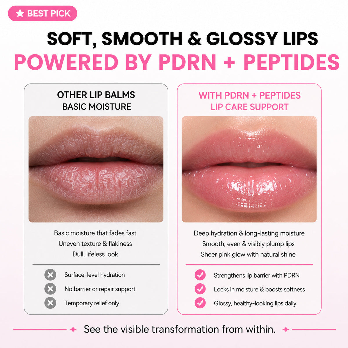 Sheer pink pearl glossy lip finish